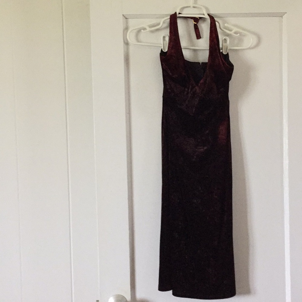 Maroon velvet halter dress